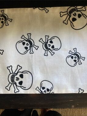 Skull & Crossbones Table Runner 71”x13” White & Black Halloween Goth Pirate